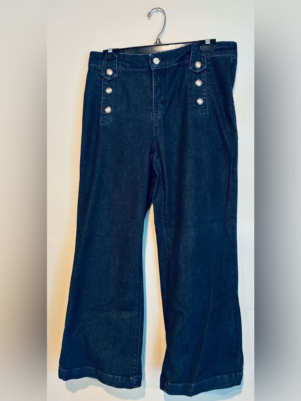 Laura High-Rise Navy Wide-Leg Jeans with Front Button Trim